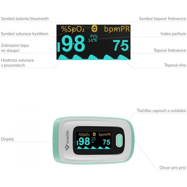 TrueLife Oximeter X5 BT – Pulzný oxymeter s Bluetooth - Senzory - Obrázok YGTG300401
