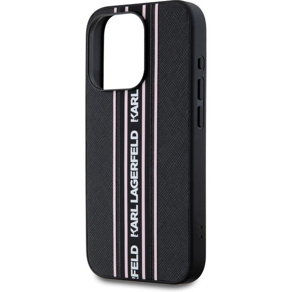 Karl Lagerfeld PU Saffiano Athleisure Stripe and Strap zadný kryt iPhone 15 Pre ružový - Puzdra - Obrázok YHN5000J01