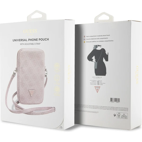 Guess PU 4G Triangle Logo Wallet Phone Bag Zipper ružový - Popruhy a crossbody - Obrázok YHU0000P01