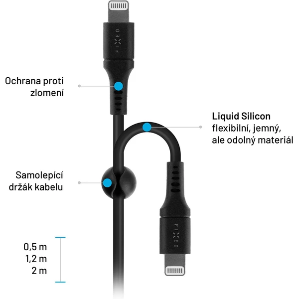 FIXED Liquid silikónový napájací kábel USB-C/Lightning 60W 2m čierny - Káble a redukcie - Obrázok YIS1000601