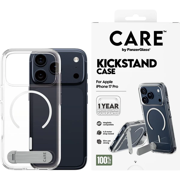 PanzerGlass® CARE Kickstand kryt s MagSafe Apple iPhone 17 Pro strieborný/biely - Puzdra - Obrázok YJDH000K01