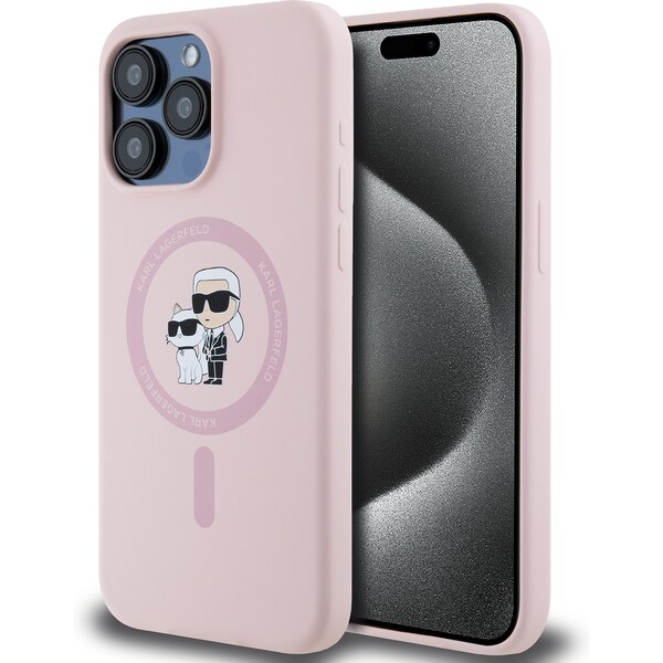 E-shop Karl Lagerfeld Liquid Silicone Karl and Choupette Magsafe zadný kryt iPhone 15 Pre ružový