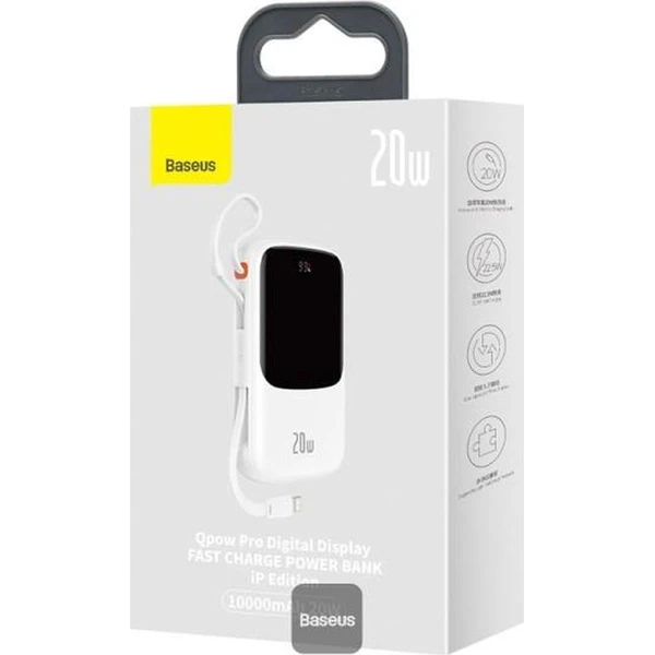 Baseus Qpow Pro 10000mAh, 20W, s káblom Lightning biela - Powerbanky - Obrázok YVHL000K01