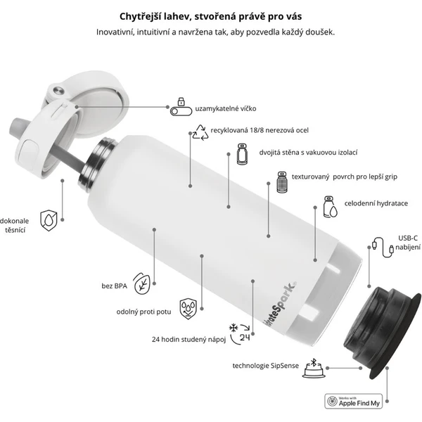 HidrateSpark PRO 2 múdra fľaša so slamkou, 950 ml biela - Inteligentné fľaše - Obrázok YW2H000K01