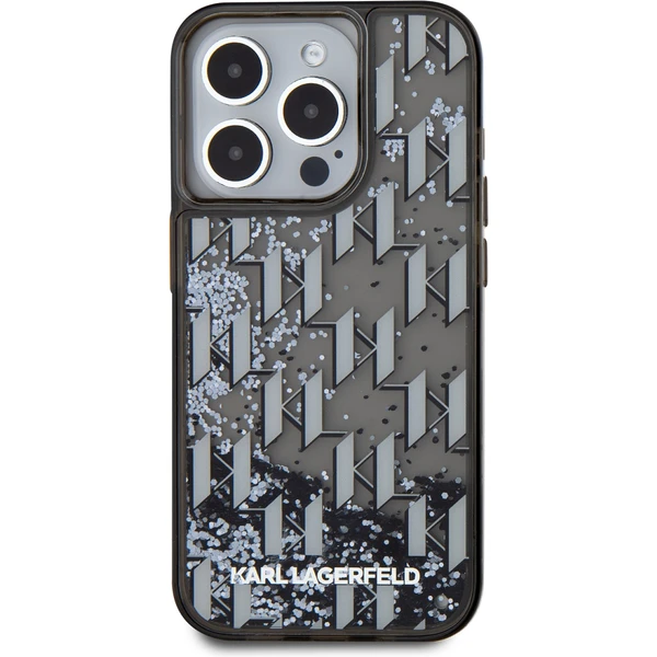 Karl Lagerfeld Liquid Glitter Monogram Gradient zadný kryt pre iPhone 15 Pro Max čierny - Puzdra - Obrázok YWS6000L01