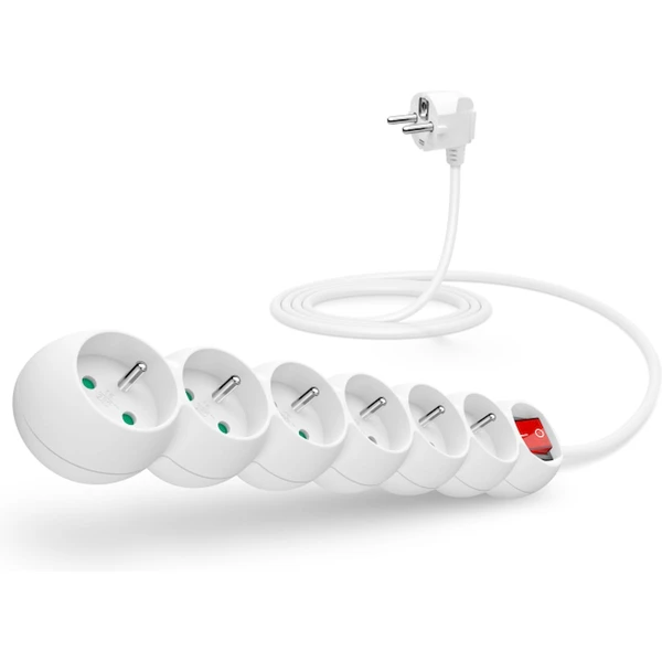 CONNECT IT predlžovací kábel 230V 6 zásuviek s vypínačom 2m biely - Zásuvky - Hlavný obrázok