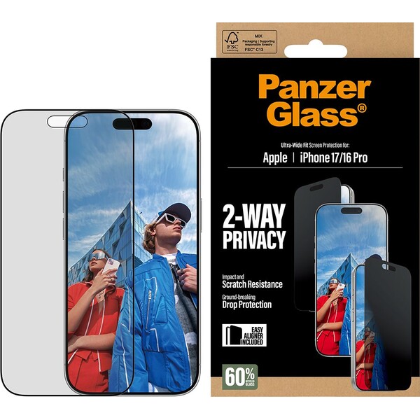 E-shop PanzerGlass® Privacy sklo Apple iPhone 17/16 Pro s inštalačným rámčekom