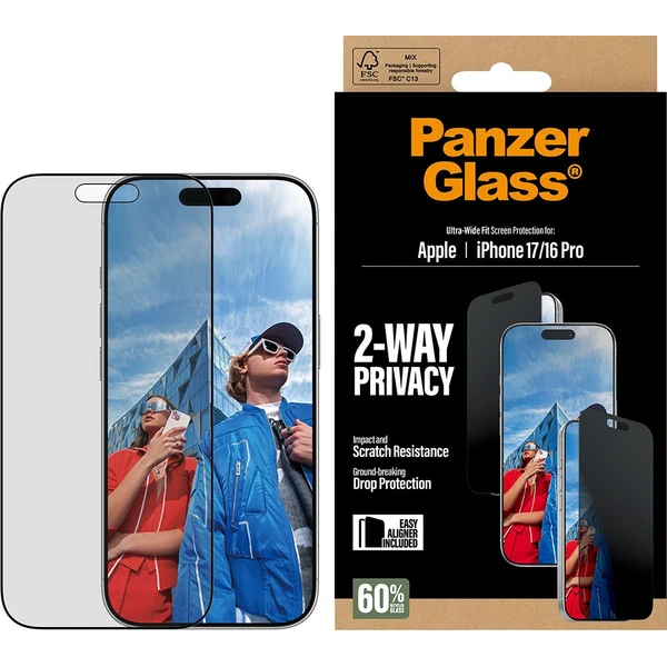 PanzerGlass® Privacy sklo Apple iPhone 17/16 Pro s inštalačným rámčekom - Ochranné fólie a sklo - Hlavný obrázok