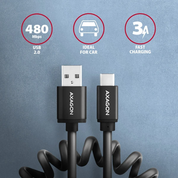 AXAGON BUCM-AM20TB krútený kábel USB-C - USB-A 1.1m čierny - Káble - Obrázok Z0P0000K01