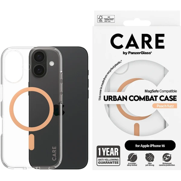PanzerGlass® CARE kryt Apple iPhone 16 MagSafe Urban Combat číry/broskyňový - Puzdra - Obrázok Z108000P01