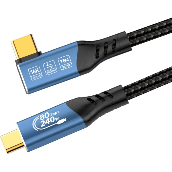 PremiumCord USB4 2.0 80Gbps 16K@60Hz 240W Thunderbolt 4 zahnutý kábel 1,5m - Káble a redukcie - Obrázok Z1HR000K01