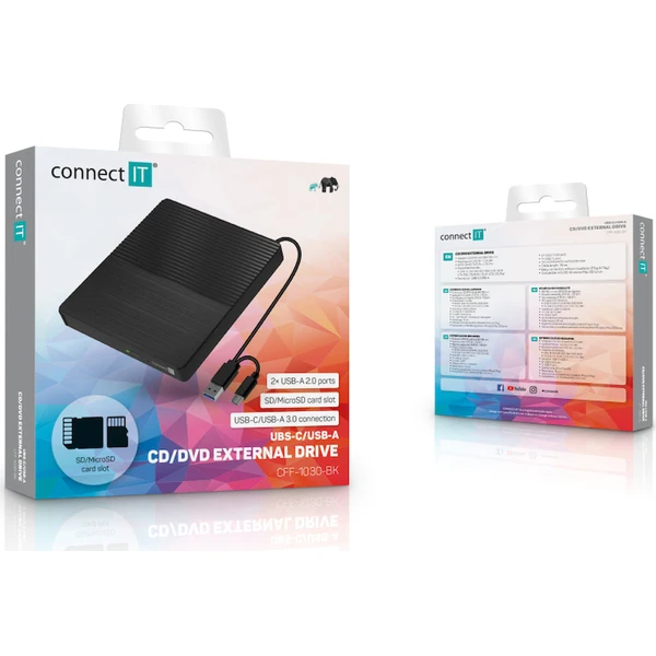 CONNECT IT 3v1 SlimDrive Externá CD/DVD mechanika  - Optické mechaniky - Obrázok Z2AS000K01