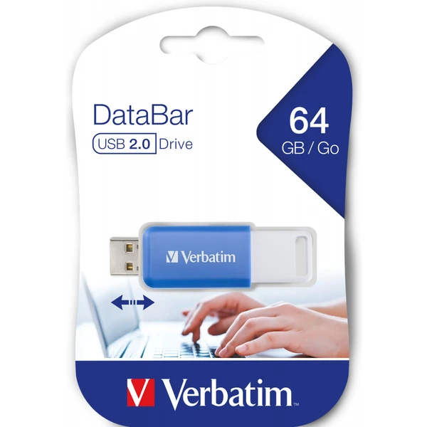 VERBATIM Flash Disk 64GB DataBar USB 2.0 Drive, modrý - Flashdisky - Obrázok Z2R2000P01