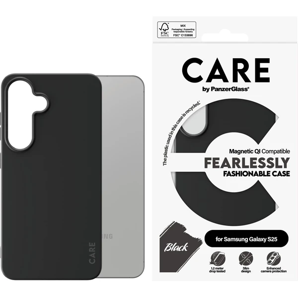 PanzerGlass® CARE kryt Samsung Galaxy S25 Fearlessly čierny QI - Puzdra - Obrázok Z3FC000J01