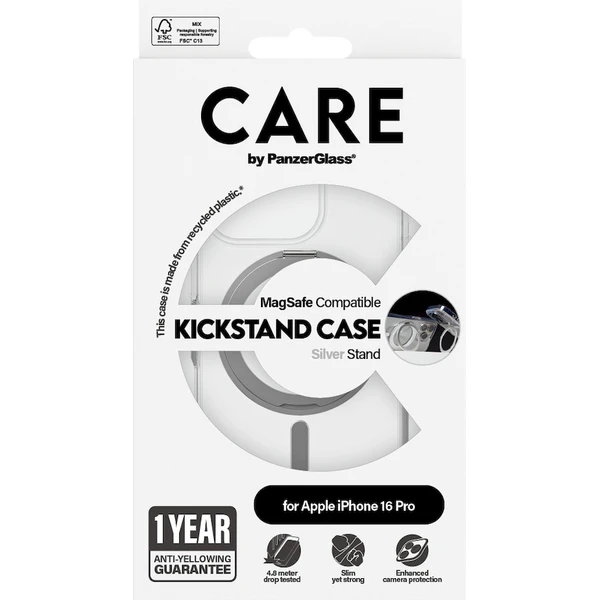 PanzerGlass® CARE kryt Apple iPhone 16 Pro MagSafe KickStand číry/sivý - Puzdra - Obrázok Z408000P01