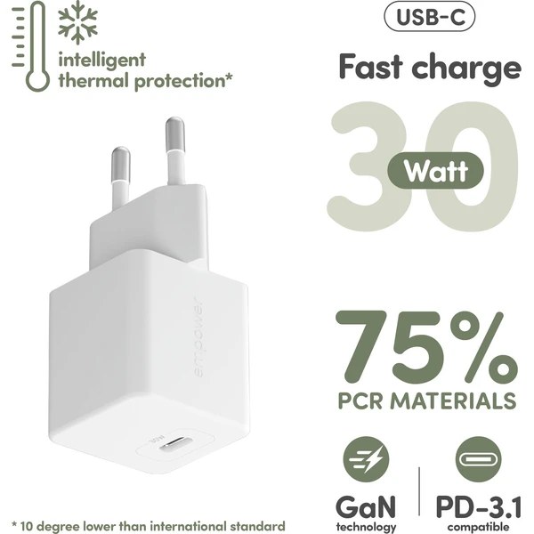 PanzerGlass® empower nabíjačka Turbo GaN (30 W) 1x USB-C, biela - Nabíjačky - Obrázok Z43J000K01