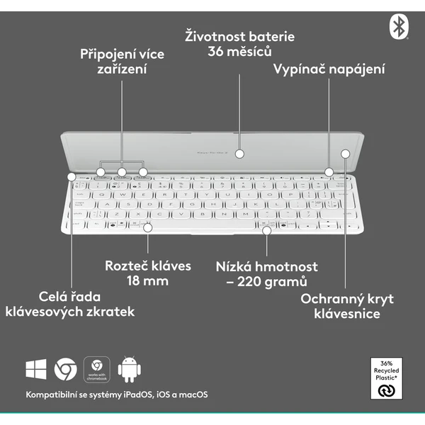 Logitech Keys to go 2 bezdrôtová US klávesnica šedá - Klávesnice - Obrázok Z445000J01