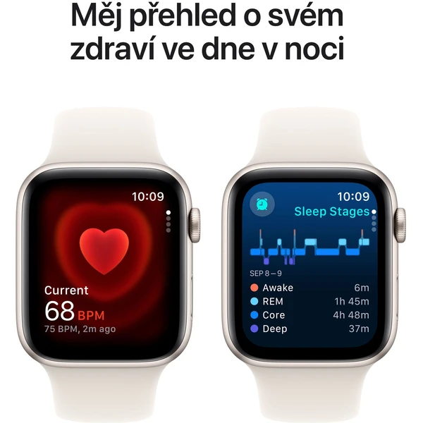 Apple Watch SE (2024) 44mm Hviezdne biely hliník s hviezdne bielym športovým remienkom S/M - Inteligentné hodinky - Obrázok Z5Q7000K01