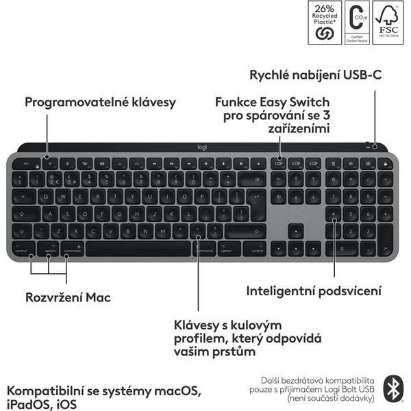 Logitech MX Keys Combo pre Mac US klávesnica a myš vesmírne šedá - Klávesnicové sety - Obrázok Z645000J01
