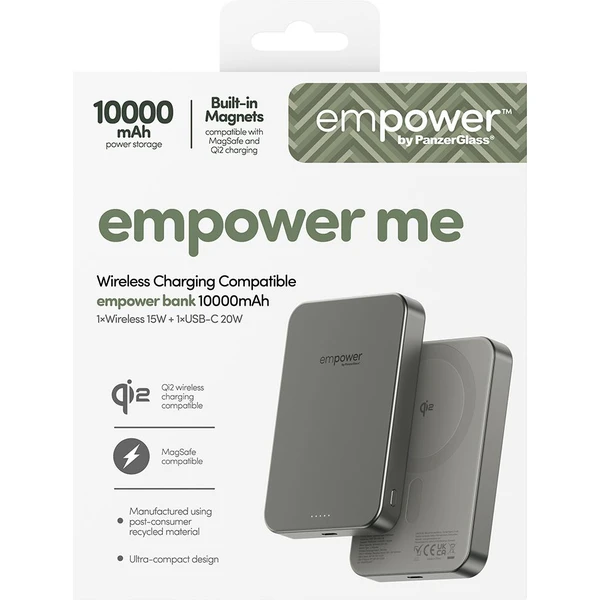PanzerGlass® empower bezdrôtová Qi2 powerbanka 10000 mAh, MagSafe, sivá - Powerbanky - Obrázok Z73J000K01