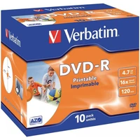 VERBATIM DVD-R (10 ks)Printable/16x/4.7GB/Jewel - Optické disky