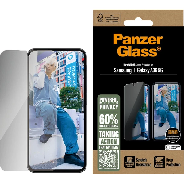 PanzerGlass® Privacy sklo Samsung Galaxy A36 5G s inštalačným rámčekom - Ochranné fólie a sklo - Obrázok ZAUC000K01
