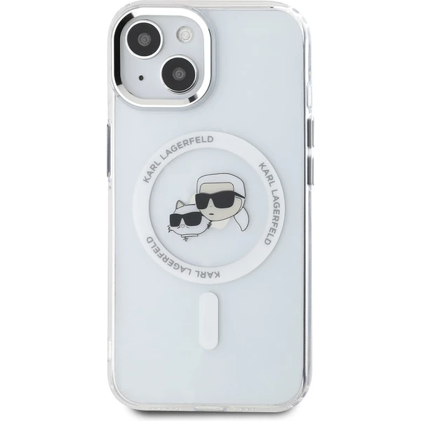 Karl Lagerfeld IML K&CH Heads Metal Frame MagSafe zadný kryt iPhone 15 číry - Puzdra - Obrázok ZBO5000J01