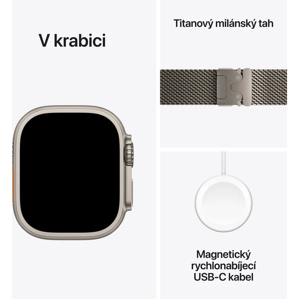 Apple Watch Ultra 3 (2025) 49mm Prírodný titán s prírodne titánovým milánskym ťahom L - Inteligentné hodinky - Obrázok ZBQH000K01