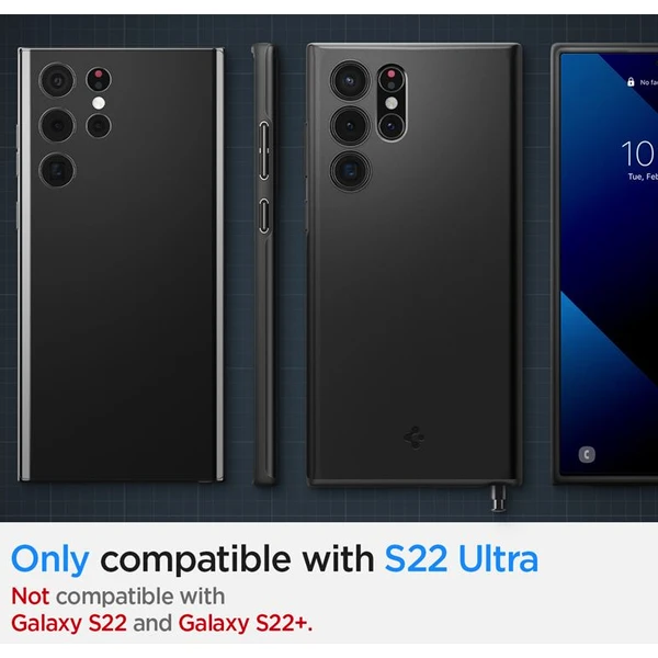 Spigen Thin Fit kryt Samsung Galaxy S22 Ultra čierny - Puzdra - Obrázok ZE5C100501