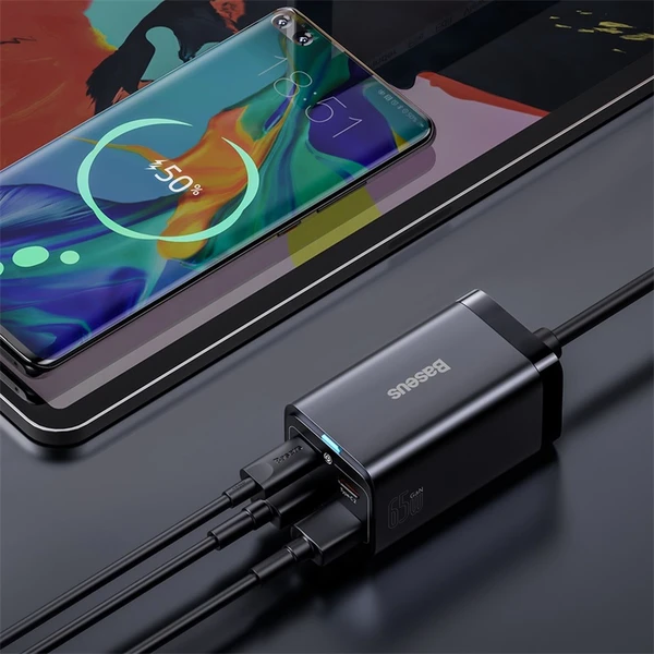 Rýchlonabíjačka do siete Baseus GaN3 Pro, 2x USB-C, 2x USB 65W čierna - Nabíjačky - Obrázok ZFGE000L01