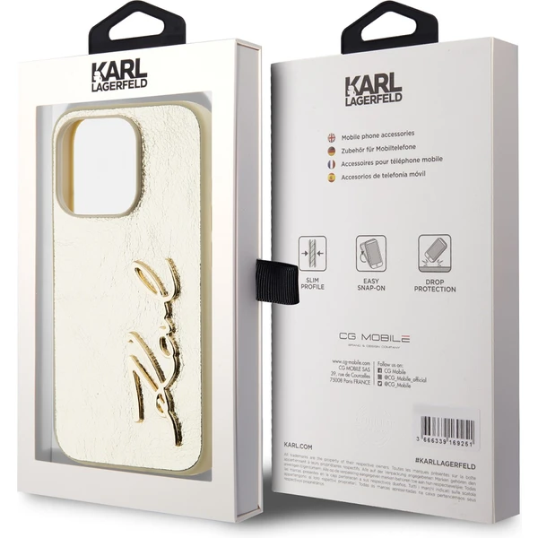 Karl Lagerfeld Wrinkled PU Signature Logo zadný kryt iPhone 15 Pro Max zlatý - Puzdra - Obrázok ZFN5000J01