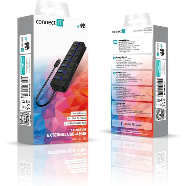 CONNECT IT Mighty Switch 2 USB-A húb čierny - USB huby - Obrázok ZFTG000K01