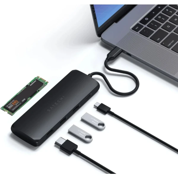 Satechi Aluminium USB-C Hybrid Multiport adaptér čierny - USB huby - Obrázok ZG6NF00101