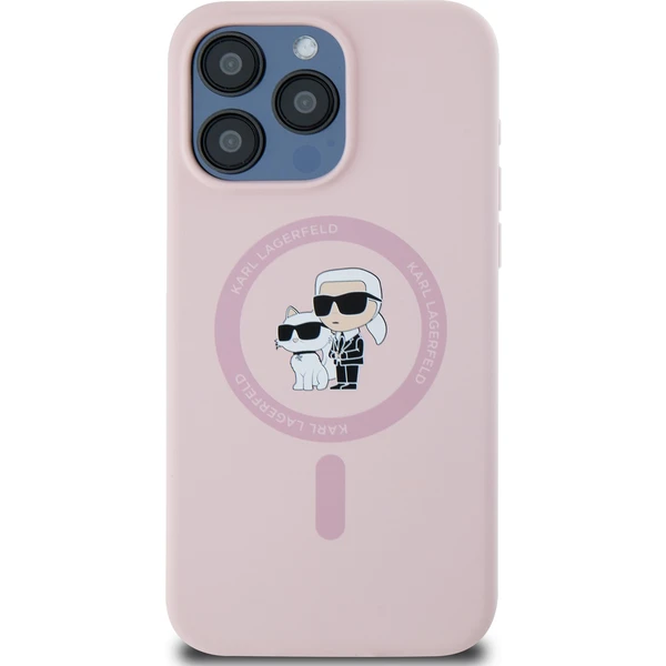 Karl Lagerfeld Liquid Silicone Karl and Choupette Magsafe zadný kryt iPhone 15 Pre ružový - Puzdra - Obrázok ZJP5000J01