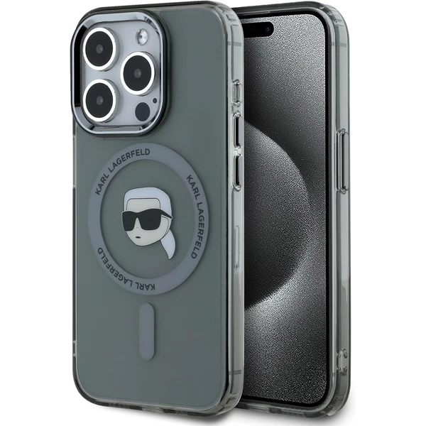 Karl Lagerfeld IML Karl Head Metal Frame MagSafe zadný kryt pre iPhone 15 Pro Max čierny - Puzdra - Hlavný obrázok
