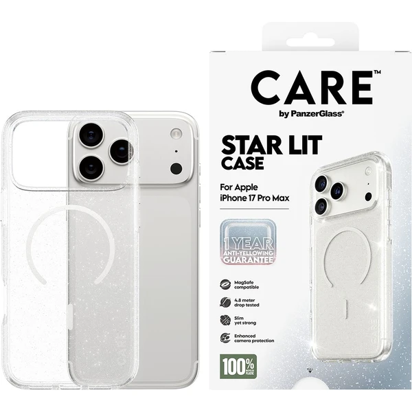 PanzerGlass® CARE Star Lit kryt s MagSafe Apple iPhone 17 Pro Max trblietavý/biely - Puzdra - Obrázok ZPDH000K01
