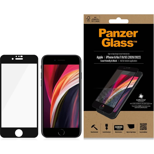 PanzerGlass Edge-to-Edge sklo Apple iPhone 6/6s/7/8/SE (4,7") čierne - Ochranné fólie a sklo - Obrázok ZPXQF00101
