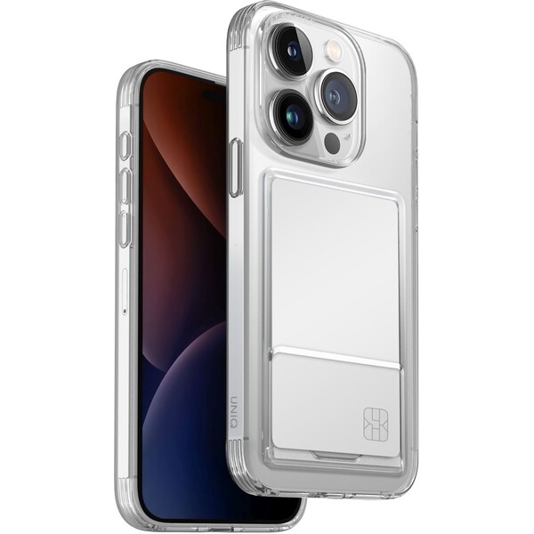 UNIQ Air Fender Card Slot ochranný kryt iPhone 15 Pro Nude (číry)