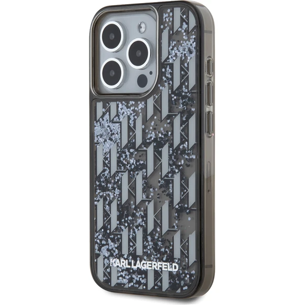 Karl Lagerfeld Liquid Glitter Monogram Gradient zadný kryt pre iPhone 15 Pro Max čierny - Puzdra - Obrázok ZWS6000L01