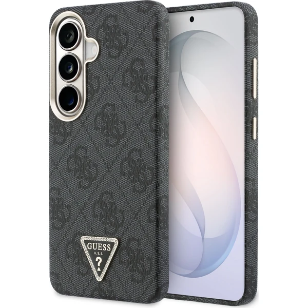 Guess PU koža 4G Strass trojuholníkové logo zlatý rám magnetický kryt Samsung Galaxy S26 čierny - Puzdra - Hlavný obrázok