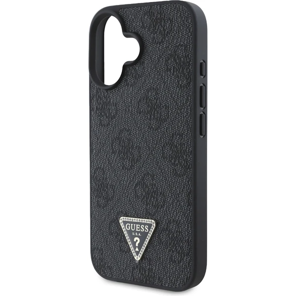 Guess PU 4G Strass Triangle Metal Logo kryt + Crossbody Popruh pre iPhone 16 čierny - Puzdra - Obrázok a009515a674345e8855fe318930690da