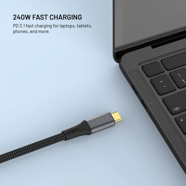 FIXED Media Cable opletený kábel USB-C/USB-C, PD 3.1, USB4 Gen3 40Gbps, 8K(60Hz),240W, 35cm, čierny - Káble a redukcie - Obrázok a084383bec1043ddbf63ac3f03dd6667