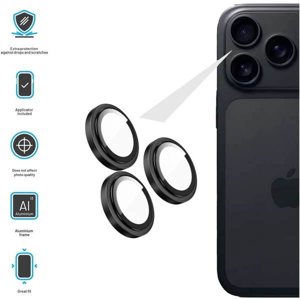 FIXED Camera Glass ochranné sklá Apple iPhone 17 Pro/Pro Max čierna - Ochranné fólie a sklo - Obrázok a0b05692474e4a91885bd93145c75b77