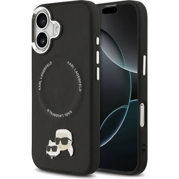Karl Lagerfeld PU Karl and Choupette Heads Pins MagSafe kryt iPhone 17 čierny - Puzdra - Hlavný obrázok