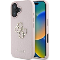Guess PU Grained 4G Metal Logo kryt iPhone 16 ružový - Puzdra
