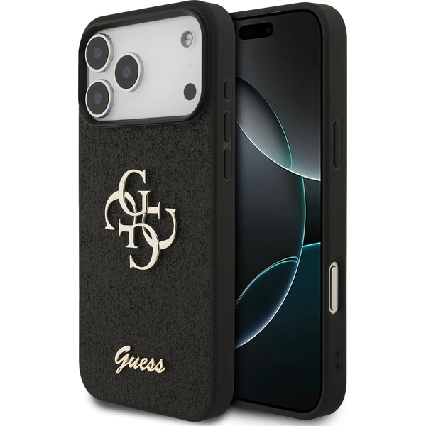 Guess PU Fixed Glitter 4G Metal Logo Zadný Kryt pre iPhone 18 Pro Max Black - Puzdra - Hlavný obrázok