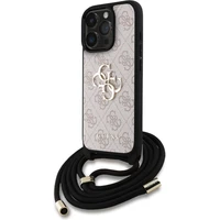 Guess PU 4G Metal Logo Crossbody popruh kryt iPhone 15 Pre ružový - Puzdra