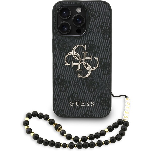 Guess PU 4G Metal Logo Strap kryt iPhone 15 Pre čierny