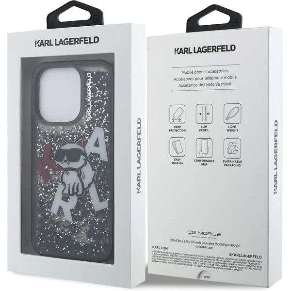 Karl Lagerfeld Liquid Glitter Scattered Chúpette kryt iPhone 16 Pre Max čierny - Puzdra - Obrázok a276bc641f174754a11cc1154108bdf5