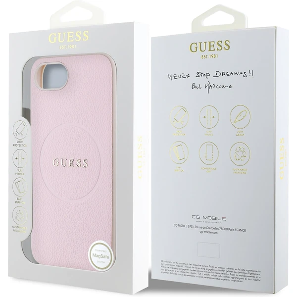 Guess PU Grained Classic Logo MagSafe kryt iPhone 17e/16e ružový - Puzdra - Obrázok a2ed4b6d4bb543f08bd071a445fce771